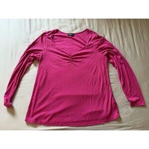 Lane Bryant Swing Long-Sleeve V-Neck Tee Plus 14/16 Hot Pink
